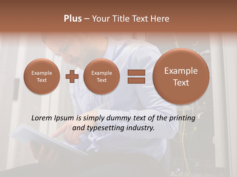 A Man Sitting In Front Of A Server In A Server Room PowerPoint Template