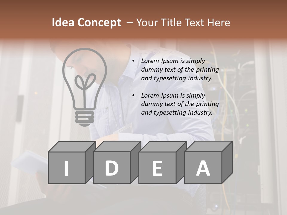 A Man Sitting In Front Of A Server In A Server Room PowerPoint Template