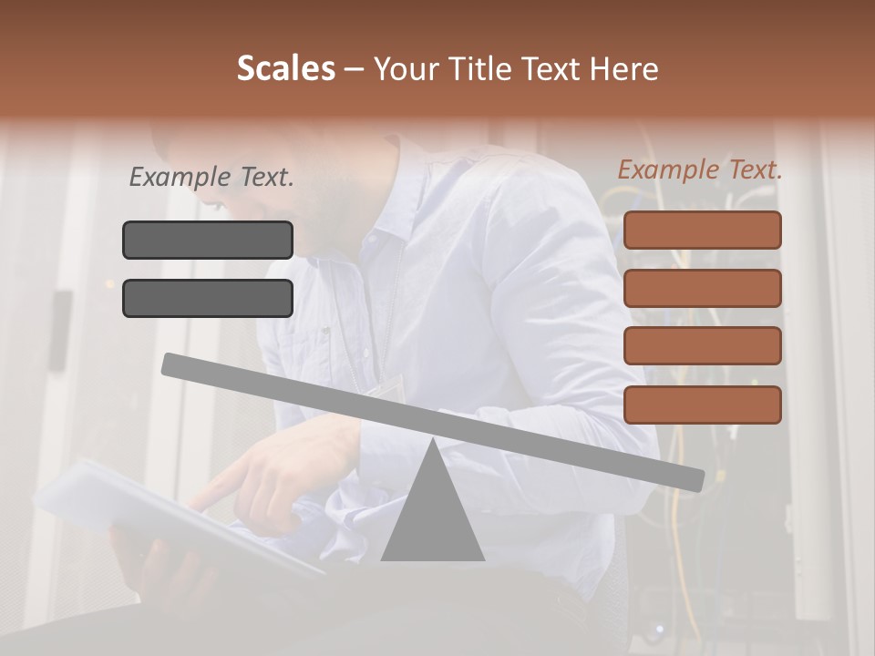A Man Sitting In Front Of A Server In A Server Room PowerPoint Template