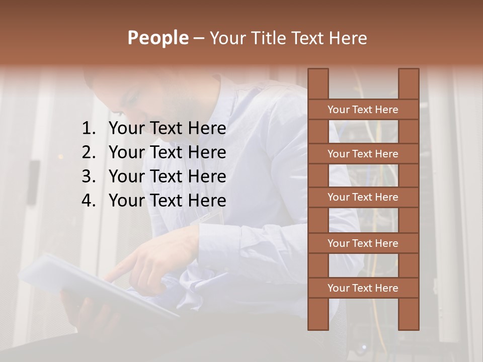 A Man Sitting In Front Of A Server In A Server Room PowerPoint Template
