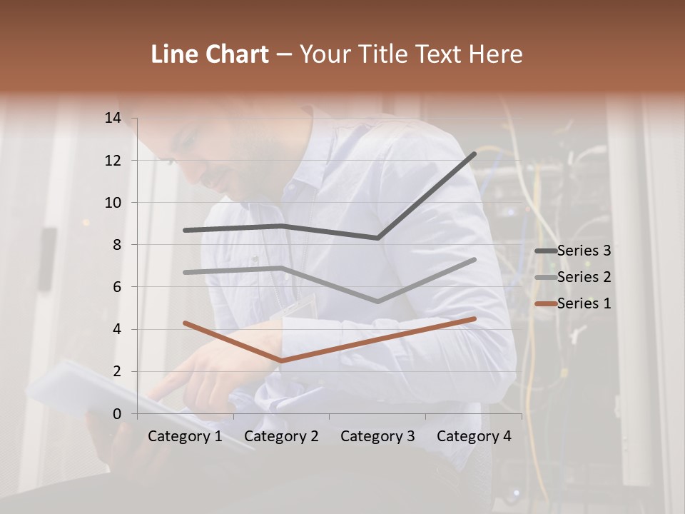 A Man Sitting In Front Of A Server In A Server Room PowerPoint Template