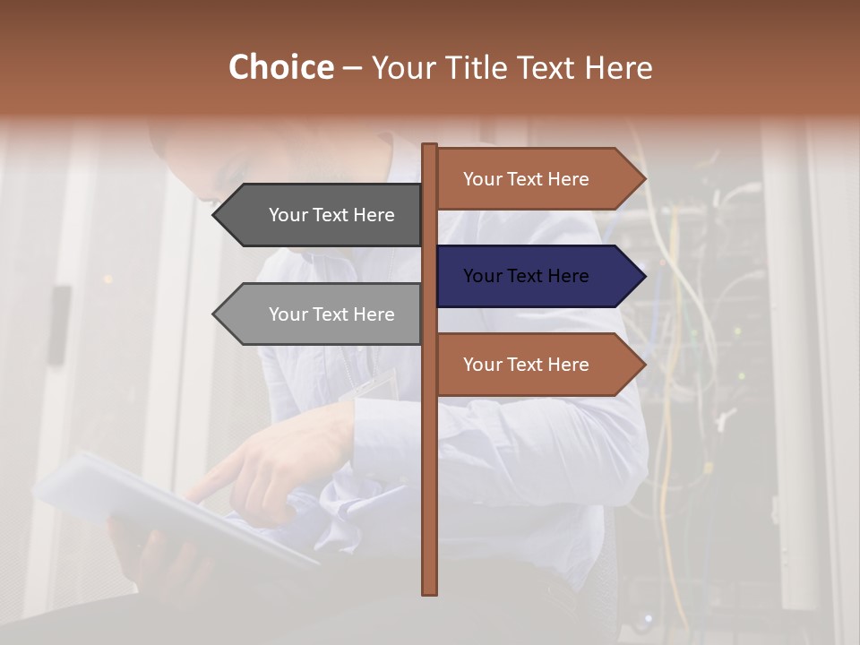 A Man Sitting In Front Of A Server In A Server Room PowerPoint Template