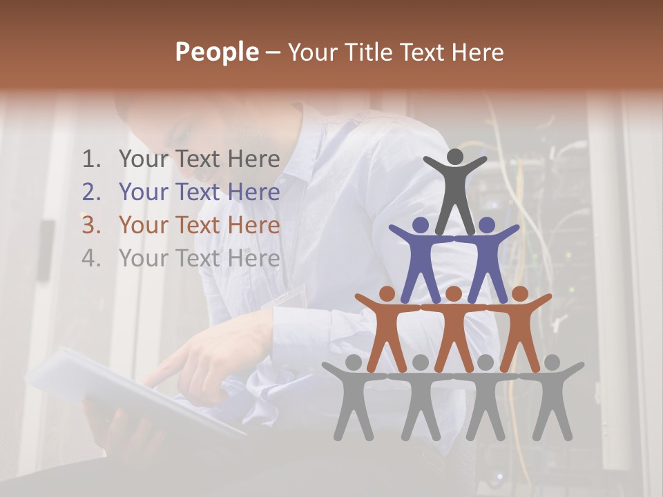 A Man Sitting In Front Of A Server In A Server Room PowerPoint Template