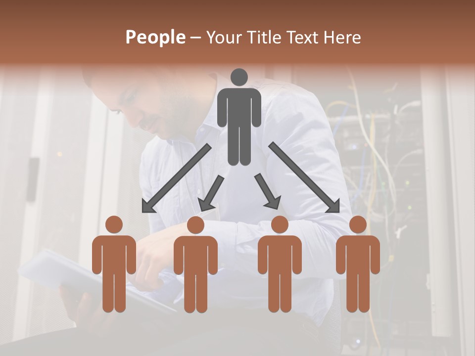 A Man Sitting In Front Of A Server In A Server Room PowerPoint Template