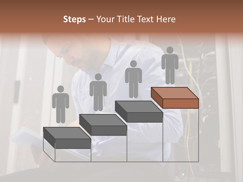 A Man Sitting In Front Of A Server In A Server Room PowerPoint Template