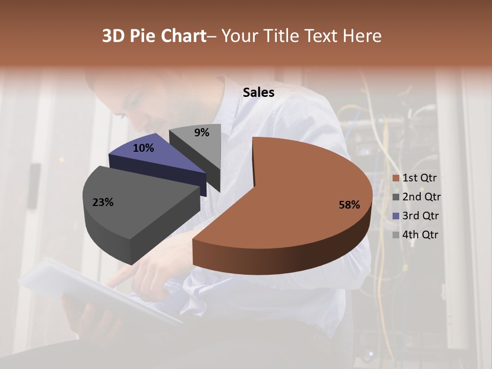 A Man Sitting In Front Of A Server In A Server Room PowerPoint Template