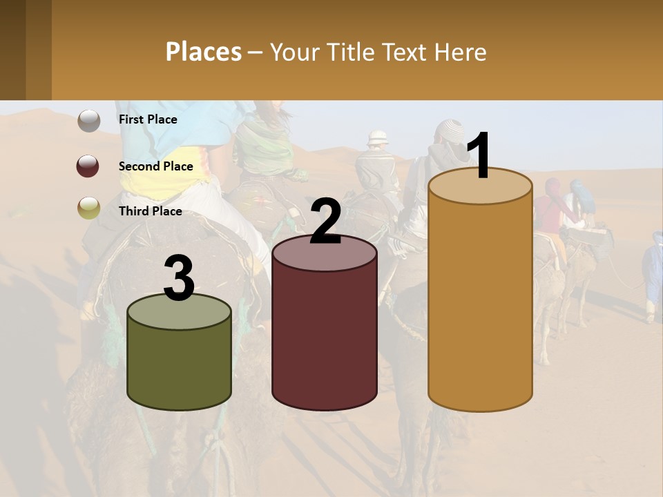 A Group Of People Riding On The Backs Of Camels In The Desert PowerPoint Template