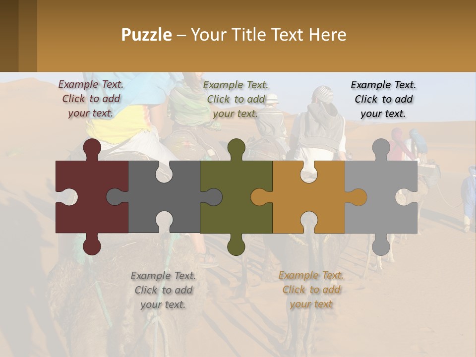 A Group Of People Riding On The Backs Of Camels In The Desert PowerPoint Template