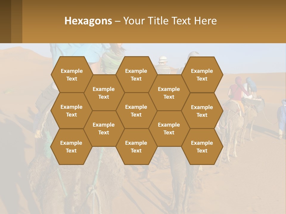 A Group Of People Riding On The Backs Of Camels In The Desert PowerPoint Template