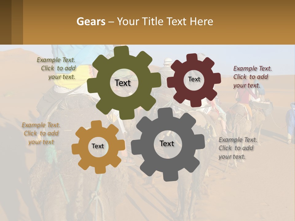 A Group Of People Riding On The Backs Of Camels In The Desert PowerPoint Template