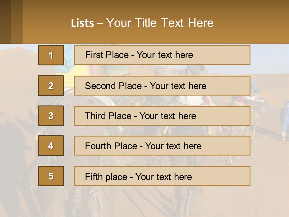 A Group Of People Riding On The Backs Of Camels In The Desert PowerPoint Template