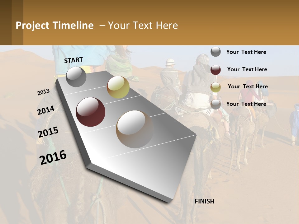 A Group Of People Riding On The Backs Of Camels In The Desert PowerPoint Template