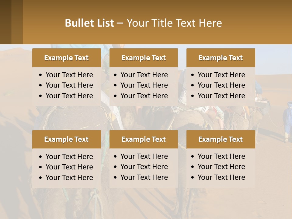 A Group Of People Riding On The Backs Of Camels In The Desert PowerPoint Template