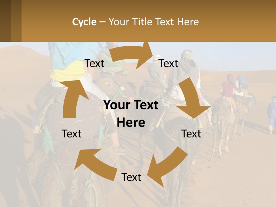 A Group Of People Riding On The Backs Of Camels In The Desert PowerPoint Template
