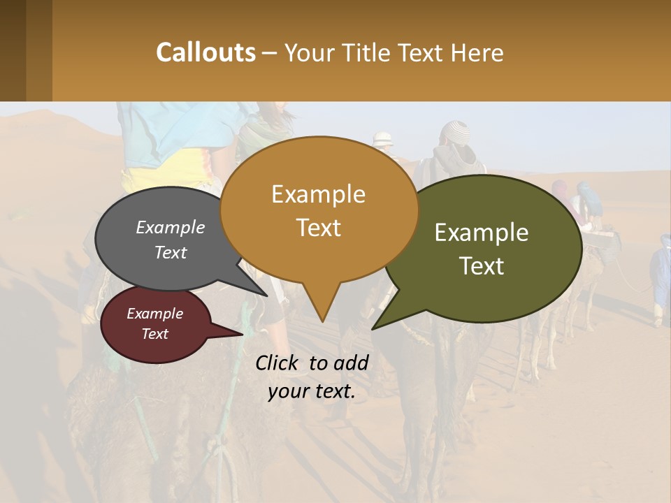 A Group Of People Riding On The Backs Of Camels In The Desert PowerPoint Template