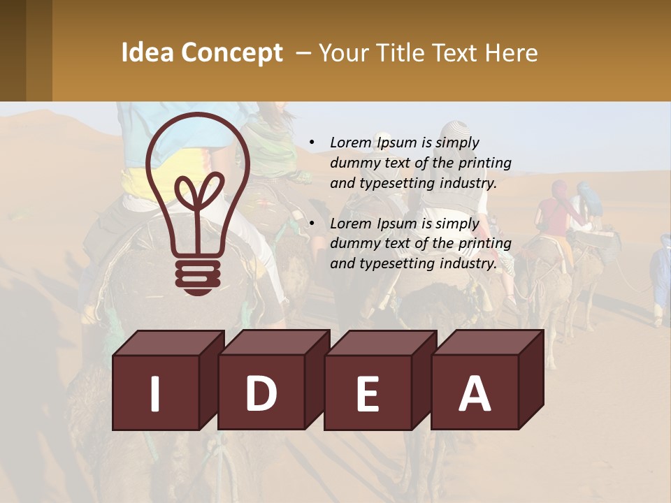 A Group Of People Riding On The Backs Of Camels In The Desert PowerPoint Template
