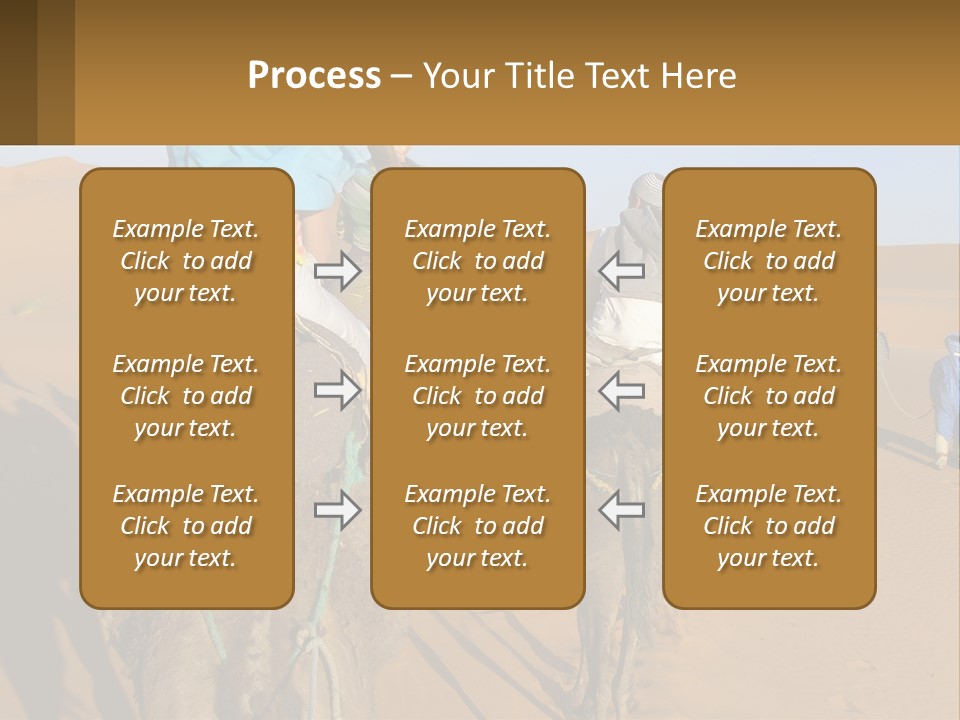 A Group Of People Riding On The Backs Of Camels In The Desert PowerPoint Template