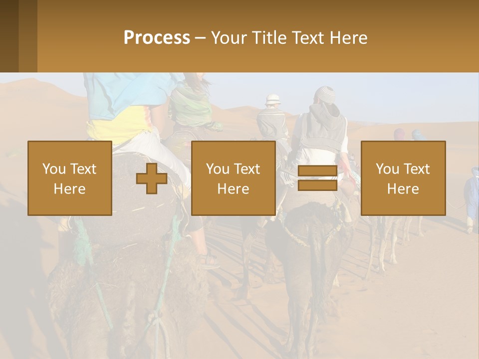 A Group Of People Riding On The Backs Of Camels In The Desert PowerPoint Template