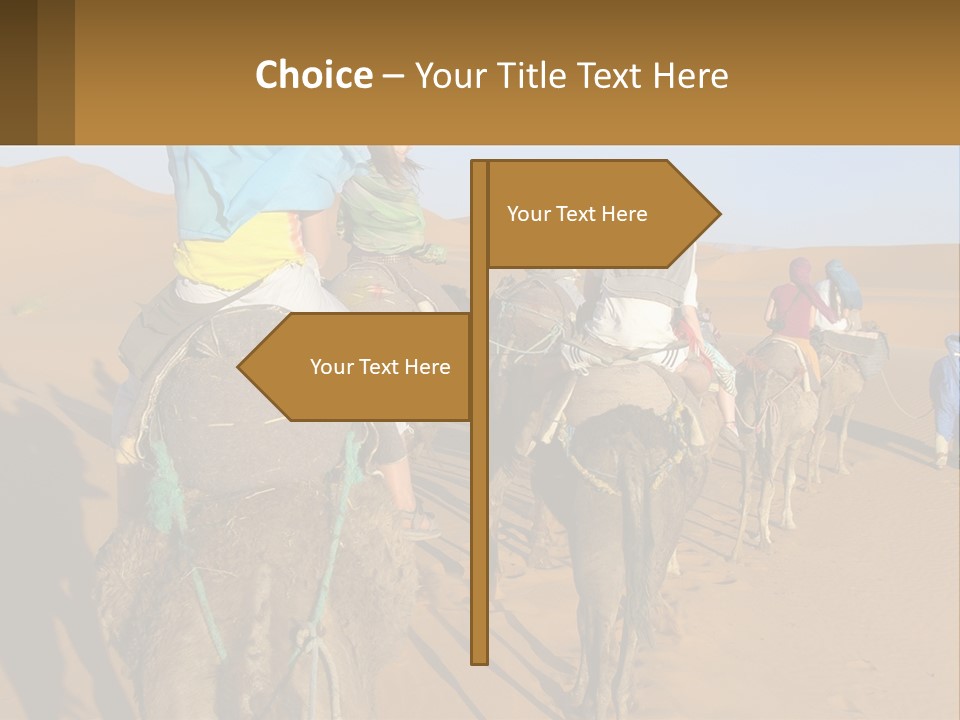 A Group Of People Riding On The Backs Of Camels In The Desert PowerPoint Template
