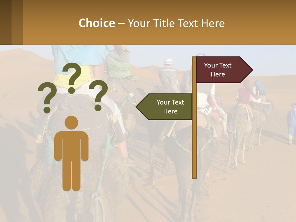 A Group Of People Riding On The Backs Of Camels In The Desert PowerPoint Template