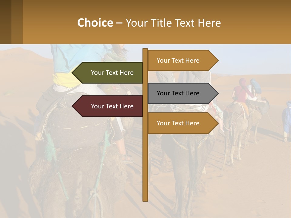 A Group Of People Riding On The Backs Of Camels In The Desert PowerPoint Template