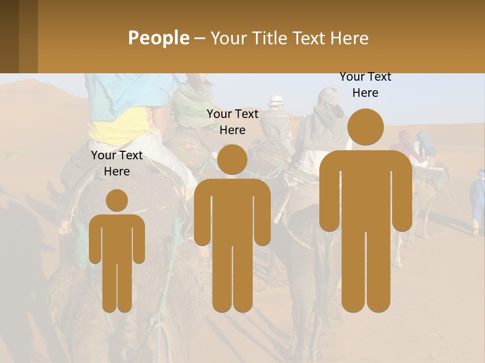 A Group Of People Riding On The Backs Of Camels In The Desert PowerPoint Template