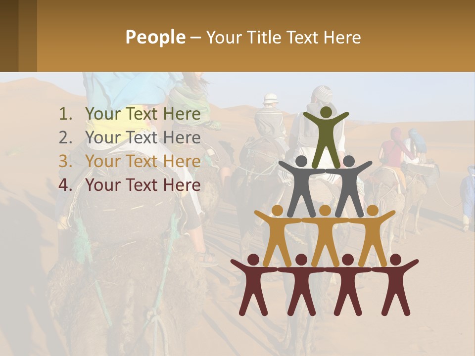 A Group Of People Riding On The Backs Of Camels In The Desert PowerPoint Template