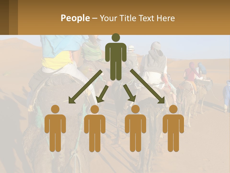 A Group Of People Riding On The Backs Of Camels In The Desert PowerPoint Template