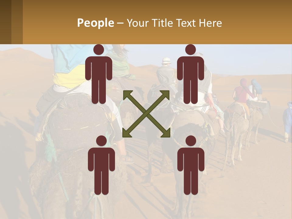 A Group Of People Riding On The Backs Of Camels In The Desert PowerPoint Template