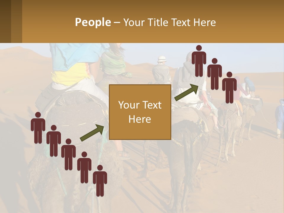 A Group Of People Riding On The Backs Of Camels In The Desert PowerPoint Template