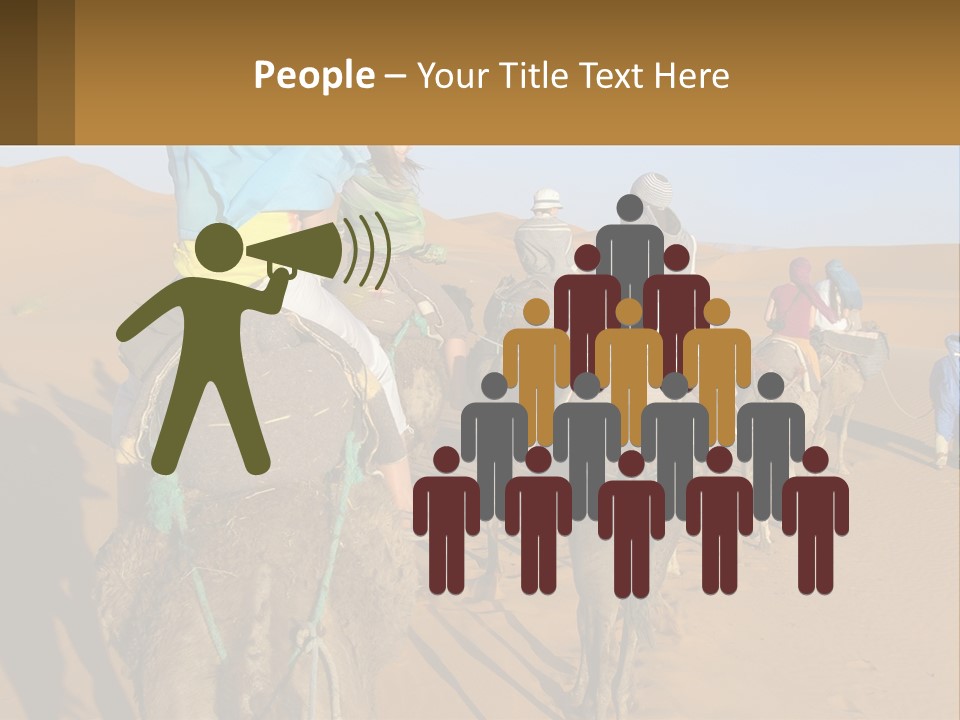 A Group Of People Riding On The Backs Of Camels In The Desert PowerPoint Template