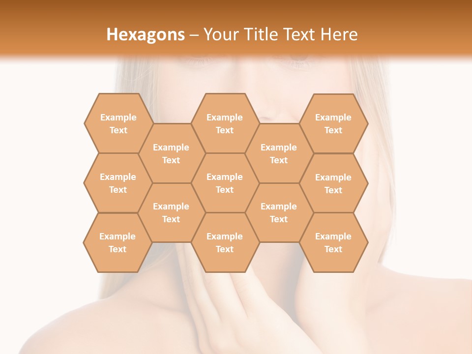 A Beautiful Blond Woman Posing With Her Hands On Her Face PowerPoint Template