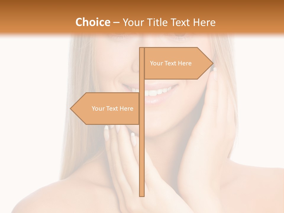 A Beautiful Blond Woman Posing With Her Hands On Her Face PowerPoint Template