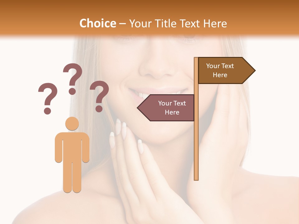 A Beautiful Blond Woman Posing With Her Hands On Her Face PowerPoint Template