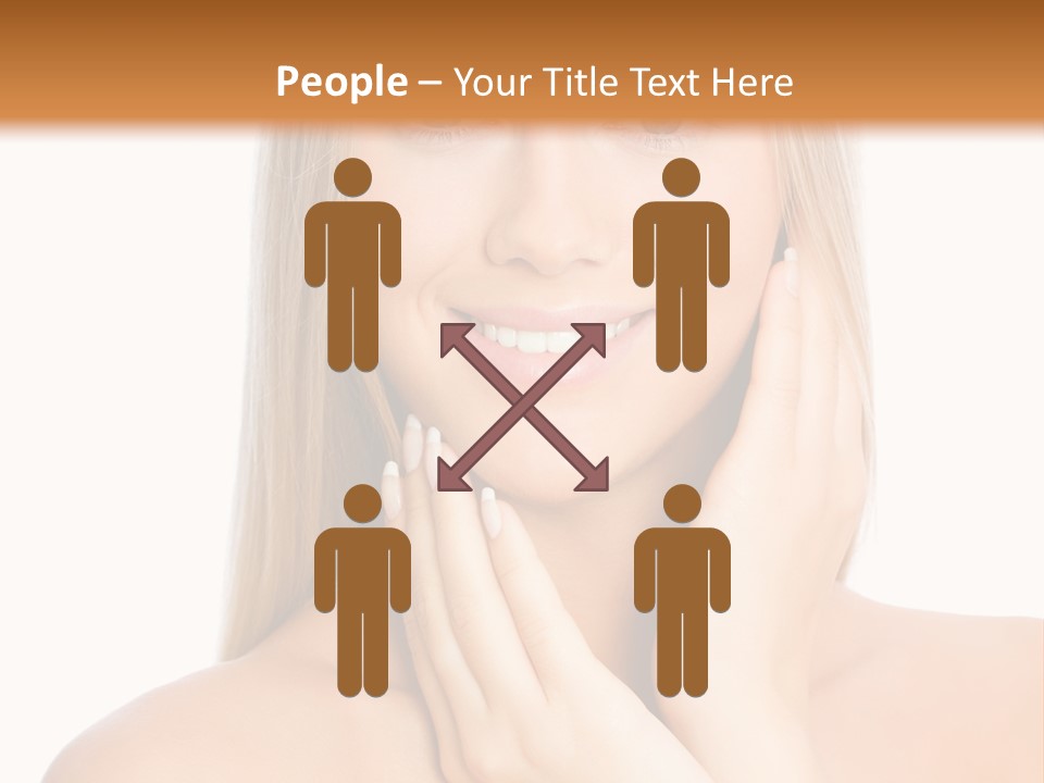 A Beautiful Blond Woman Posing With Her Hands On Her Face PowerPoint Template