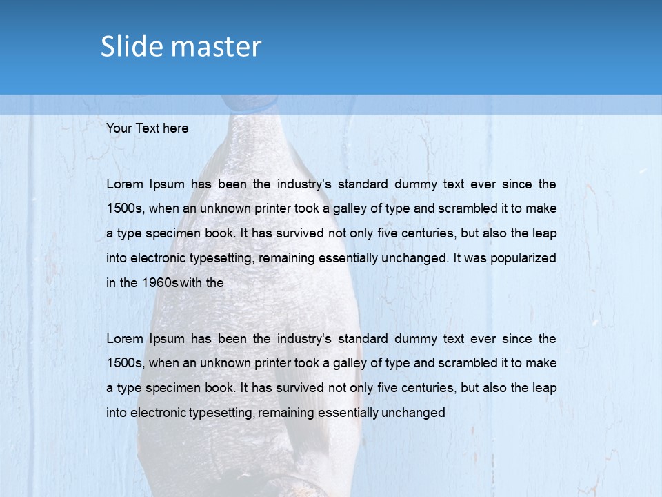 A Fish Hanging From A Hook On A Blue Wall PowerPoint Template