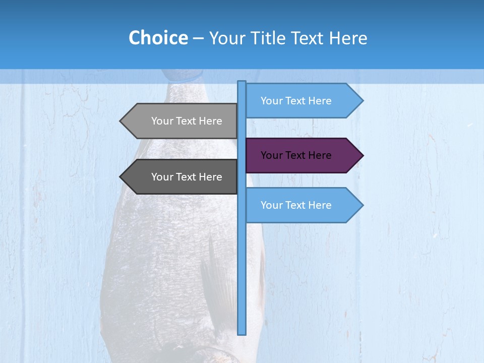 A Fish Hanging From A Hook On A Blue Wall PowerPoint Template