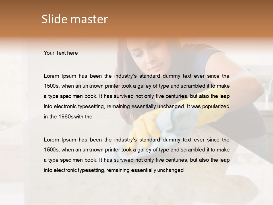 A Woman Cleaning A Kitchen Counter With Yellow Gloves PowerPoint Template