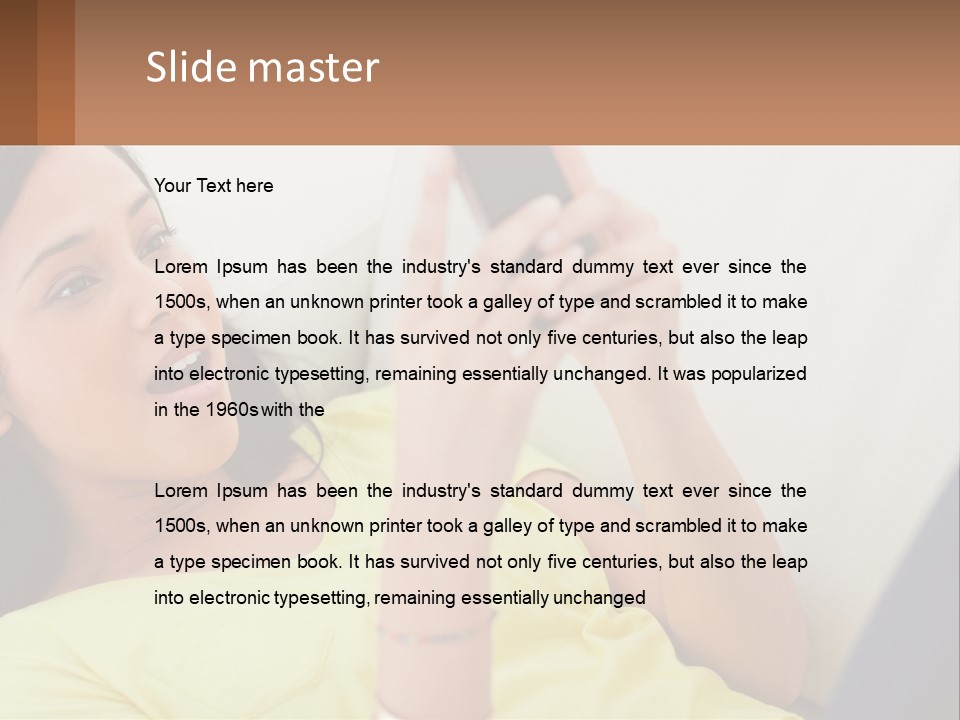 A Woman Sitting On A Couch Holding A Cell Phone PowerPoint Template