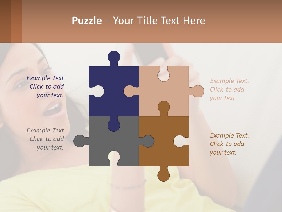 A Woman Sitting On A Couch Holding A Cell Phone PowerPoint Template