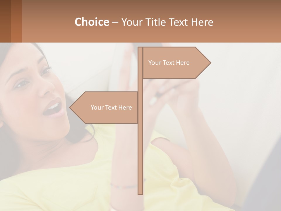 A Woman Sitting On A Couch Holding A Cell Phone PowerPoint Template