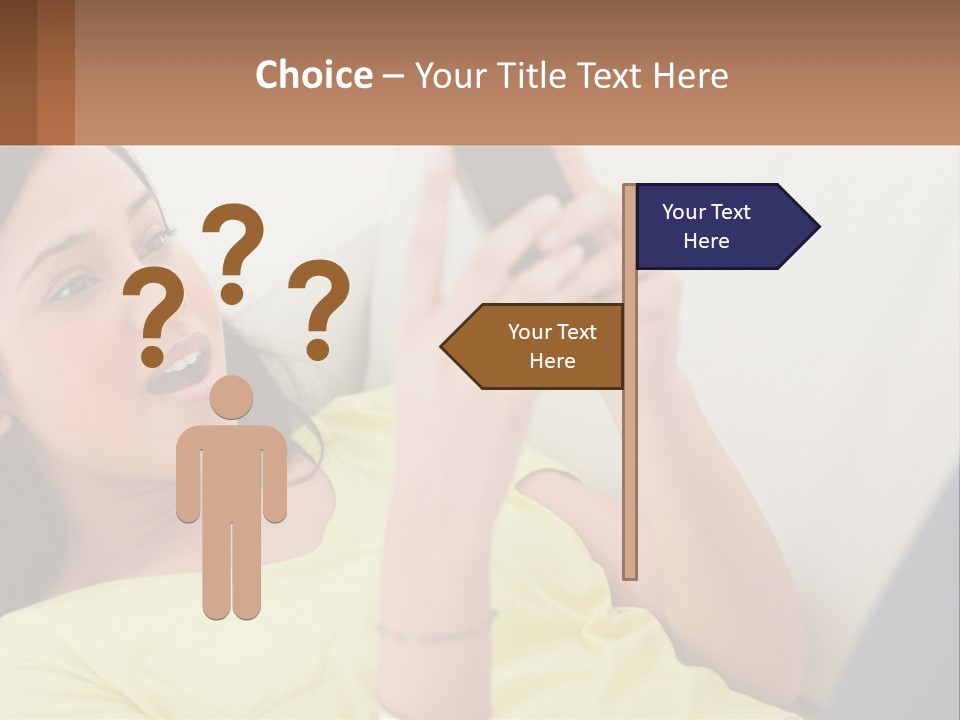 A Woman Sitting On A Couch Holding A Cell Phone PowerPoint Template