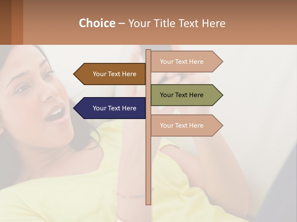 A Woman Sitting On A Couch Holding A Cell Phone PowerPoint Template