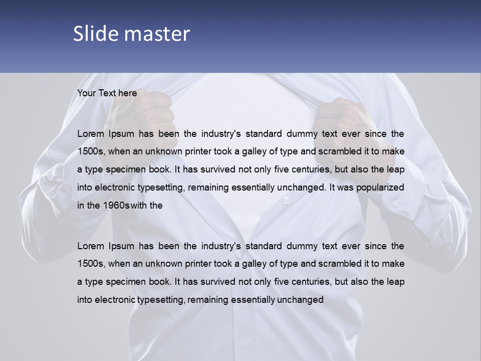 A Man In A Blue Shirt Is Opening His Shirt PowerPoint Template