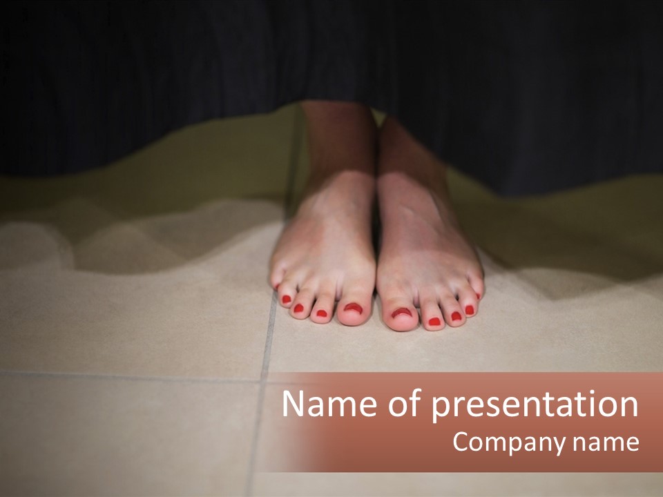 A Woman's Bare Feet On A Tile Floor PowerPoint Template