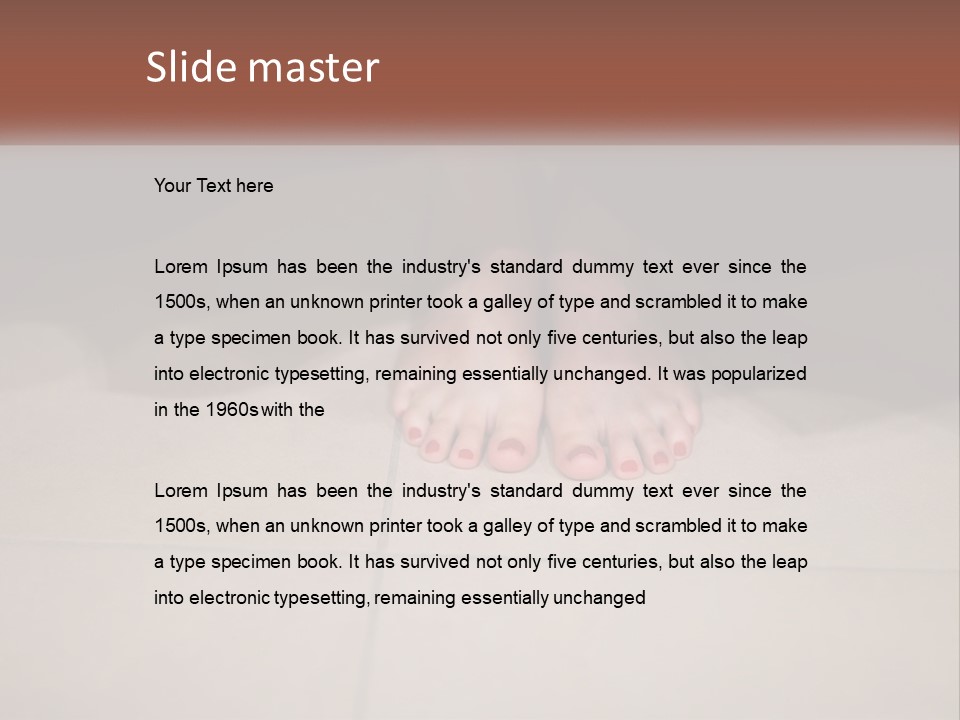 A Woman's Bare Feet On A Tile Floor PowerPoint Template