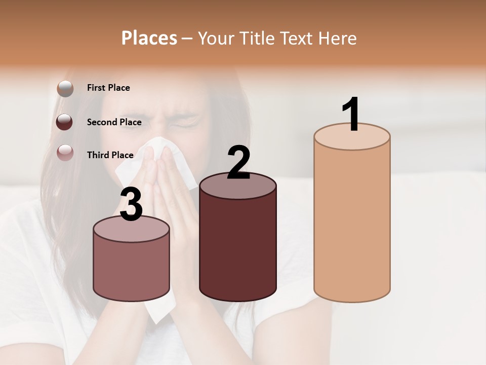 A Woman Blowing Her Nose While Sitting On A Couch PowerPoint Template