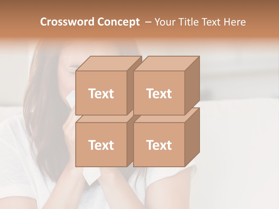 A Woman Blowing Her Nose While Sitting On A Couch PowerPoint Template