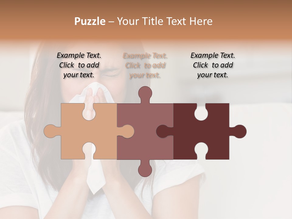 A Woman Blowing Her Nose While Sitting On A Couch PowerPoint Template