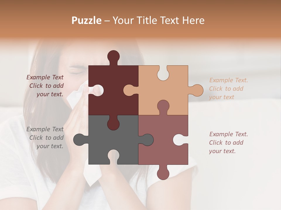 A Woman Blowing Her Nose While Sitting On A Couch PowerPoint Template